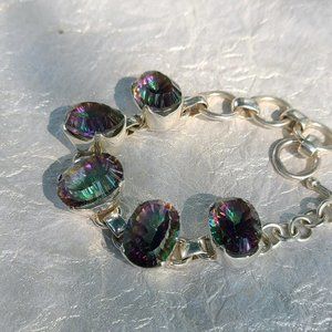 Remarkable Chunky Mystic Topaz Bracelet Sterling Silver-Mystic Topaz Stone